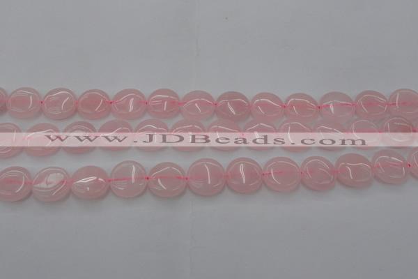 CRQ601 15.5 inches 12mm flat round rose quartz beads wholesale