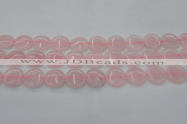 CRQ603 15.5 inches 18mm flat round rose quartz beads wholesale