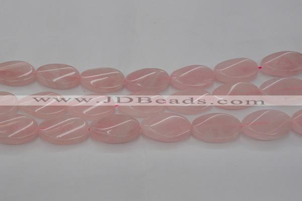 CRQ645 15.5 inches 18*25mm twisted oval rose quartz beads