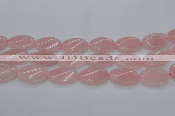 CRQ647 15.5 inches 25*35mm twisted oval rose quartz beads