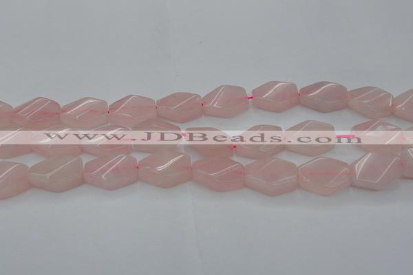 CRQ653 15.5 inches 15*20mm twisted hexagon rose quartz beads