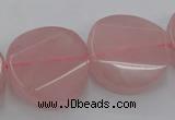 CRQ663 15.5 inches 25mm twisted coin rose quartz beads