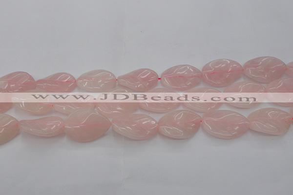 CRQ668 15.5 inches 22*30mm carved leaf rose quartz beads