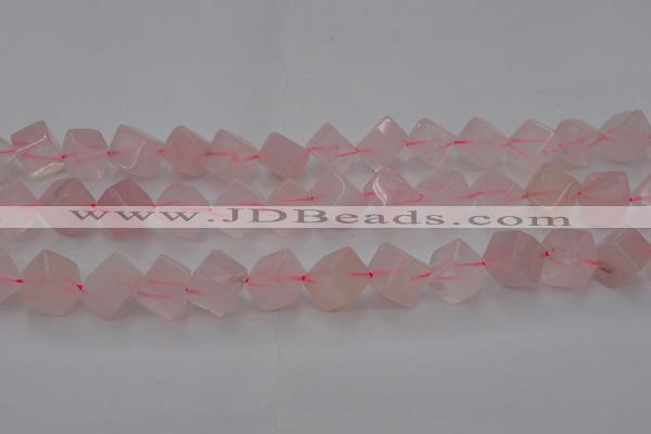 CRQ694 15.5 inches 10*10mm cube rose quartz beads wholesale