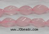 CRQ70 15.5 inches 8*16mm twisted rice natural rose quartz beads