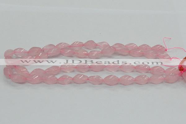 CRQ70 15.5 inches 8*16mm twisted rice natural rose quartz beads