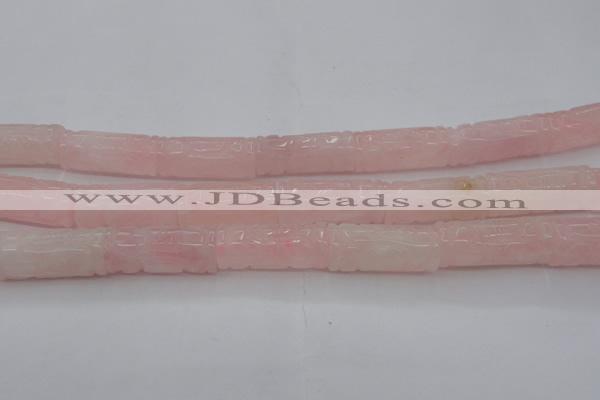 CRQ706 15.5 inches 14*31mm carved column rose quartz beads