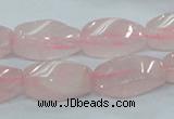 CRQ71 15.5 inches 10*22mm twisted rice natural rose quartz beads