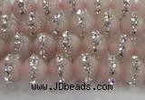 CRQ820 15.5 inches 6mm round rose quartz with rhinestone beads