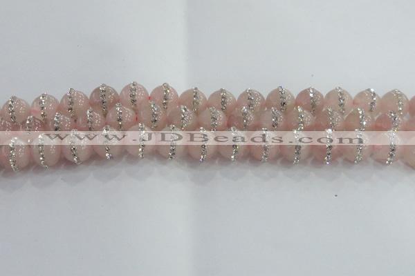 CRQ821 15.5 inches 8mm round rose quartz with rhinestone beads