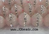 CRQ822 15.5 inches 10mm round rose quartz with rhinestone beads