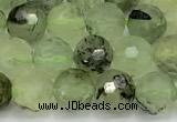 CRU1076 15 inches 8mm faceted round green rutilated quartz beads