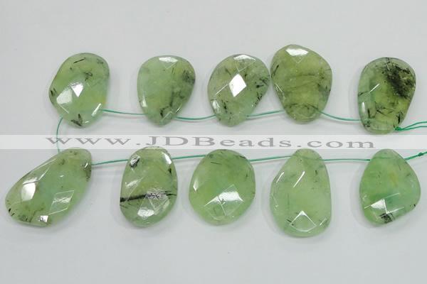 CRU137 15.5 inches 35*45mm faceted freeform green rutilated quartz beads