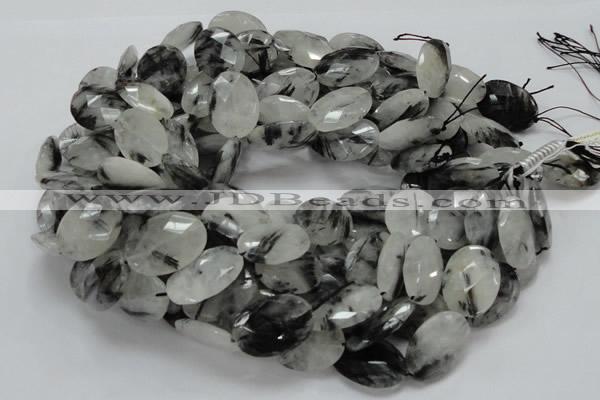 CRU17 15.5 inches 18*25mm faceted oval black rutilated quartz beads