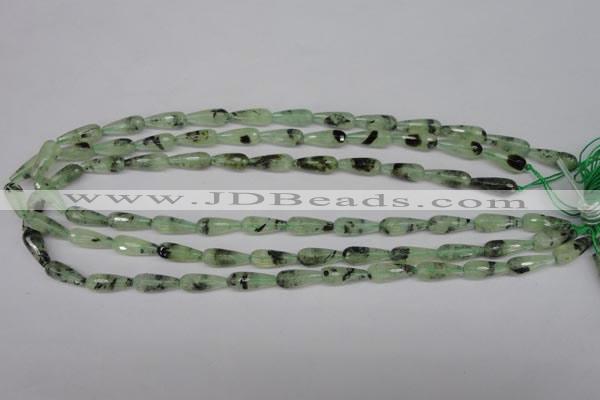 CRU172 15.5 inches 6*16mm faceted teardrop green rutilated quartz beads