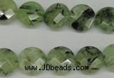 CRU183 15.5 inches 14mm faceted coin green rutilated quartz beads