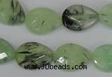 CRU209 13*18mm faceted flat teardrop green rutilated quartz beads