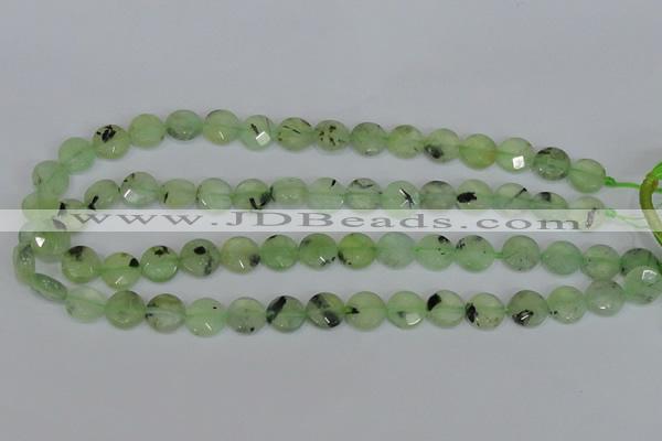 CRU210 15 inches 12mm faceted coin green rutilated quartz beads