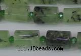 CRU220 15.5 inches 10*15mm faceted tube green rutilated quartz beads