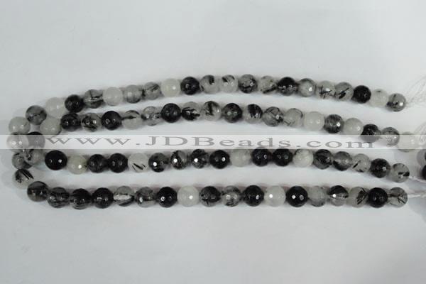 CRU314 15.5 inches 10mm faceted round black rutilated quartz beads