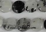 CRU340 15.5 inches 15mm flat round black rutilated quartz beads