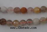 CRU402 15.5 inches 8mm faceted round Multicolor rutilated quartz beads