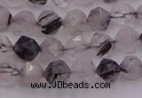 CRU511 15.5 inches 6mm faceted nuggets black rutilated quartz beads