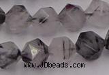 CRU514 15.5 inches 12mm faceted nuggets black rutilated quartz beads