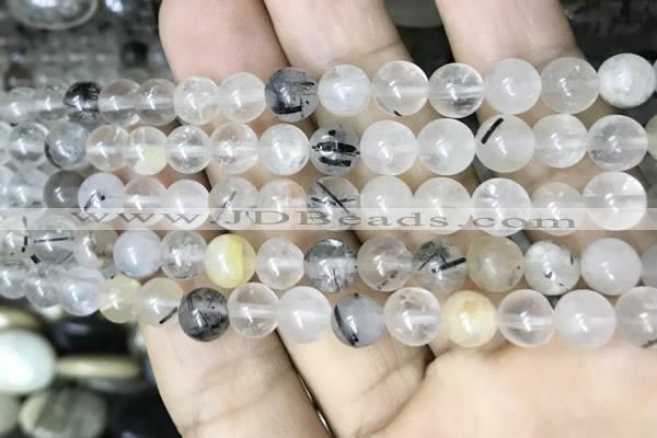 CRU526 15.5 inches 7mm round black rutilated quartz beads