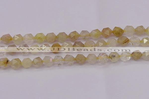 CRU624 15.5 inches 12mm faceted nuggets golden rutilated quartz beads