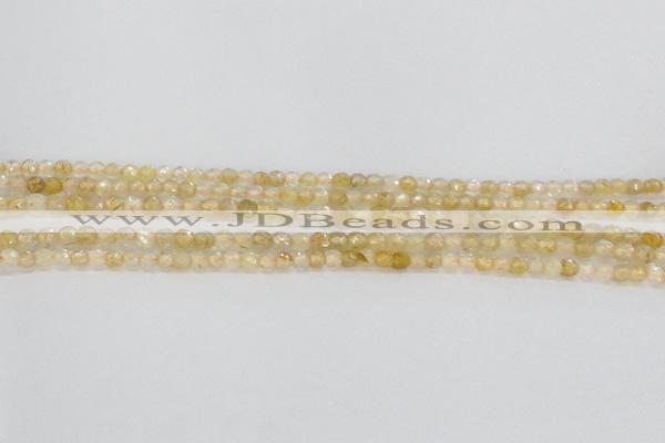 CRU665 15.5 inches 3mm faceted round golden rutilated quartz beads