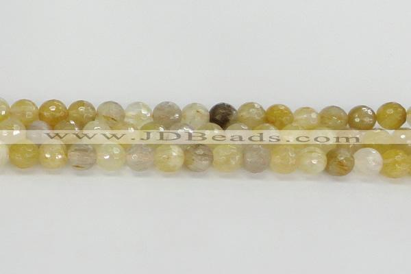 CRU668 15.5 inches 8mm faceted round golden rutilated quartz beads