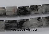 CRU76 15.5 inches 10*14mm faceted column black rutilated quartz beads