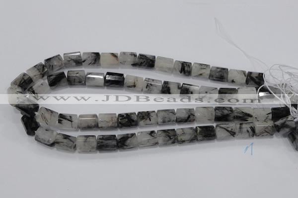 CRU76 15.5 inches 10*14mm faceted column black rutilated quartz beads