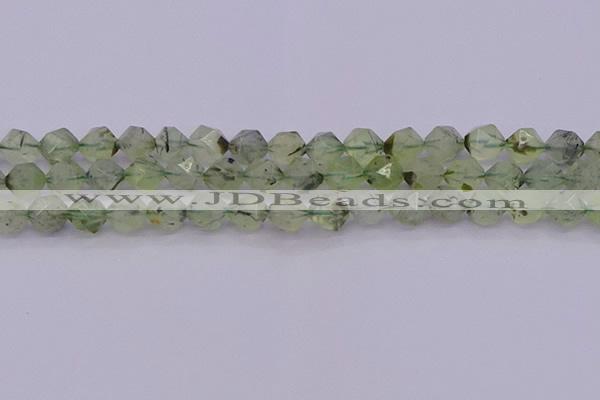 CRU792 15.5 inches 8mm faceted nuggets green rutilated quartz beads