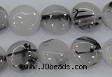 CRU81 15.5 inches 16mm flat round black rutilated quartz beads