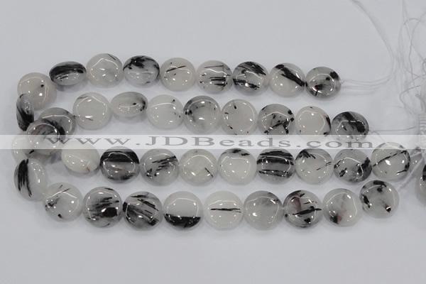 CRU82 15.5 inches 20mm flat round black rutilated quartz beads