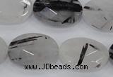 CRU92 15.5 inches 18*25mm faceted oval black rutilated quartz beads