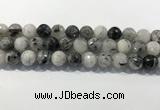 CRU935 15.5 inches 13mm faceted round black rutilated quartz beads