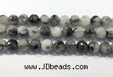 CRU936 15.5 inches 14mm faceted round black rutilated quartz beads