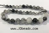 CRU938 8mm - 18mm faceted round black rutilated quartz graduated beads