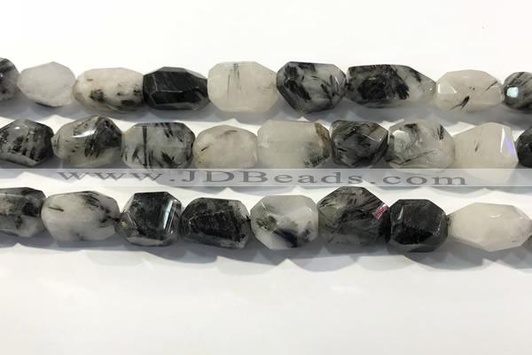 CRU940 12*18mm - 18*25mm faceted nuggets black rutilated quartz beads