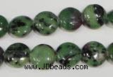 CRZ470 15.5 inches 12mm flat round ruby zoisite gemstone beads