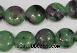 CRZ471 15.5 inches 14mm flat round ruby zoisite gemstone beads