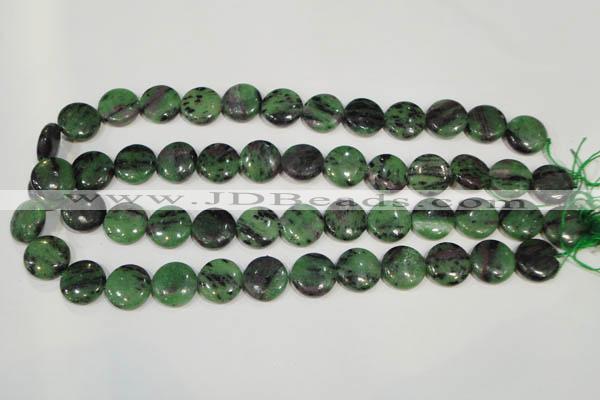 CRZ472 15.5 inches 16mm flat round ruby zoisite gemstone beads