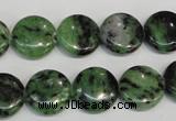 CRZ55 15.5 inches 14mm flat round ruby zoisite gemstone beads