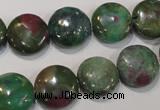 CRZ623 15.5 inches 14mm flat round New ruby zoisite gemstone beads