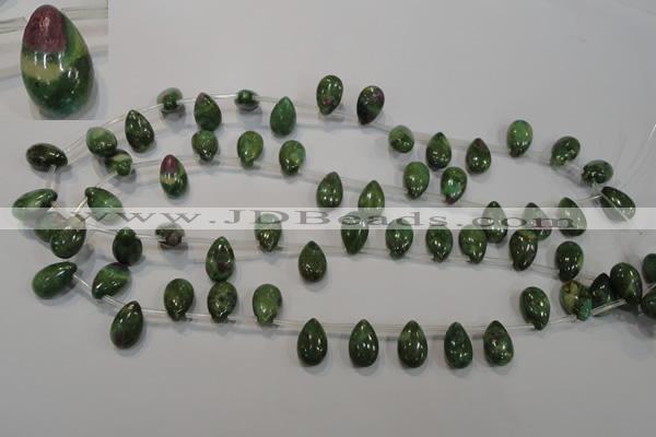 CRZ649 Top-drilled 9*14mm flat teardrop New ruby zoisite gemstone beads