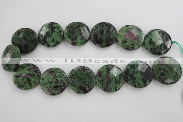 CRZ718 15 inches 30mm faceted coin ruby zoisite gemstone beads