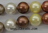 CSB1132 15.5 inches 14mm round mixed color shell pearl beads